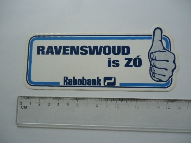 sticker oud Ravenswoud oke ok Rabobank retro, Verzenden, Zo goed als nieuw, Bedrijf of Vereniging