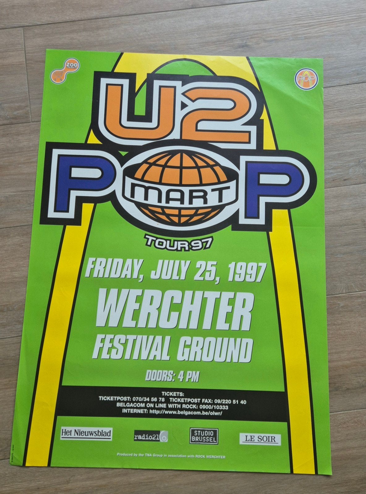 Concert poster U2 Werchter 1997, Verzamelen, Ophalen of Verzenden, Zo goed als nieuw, Muziek