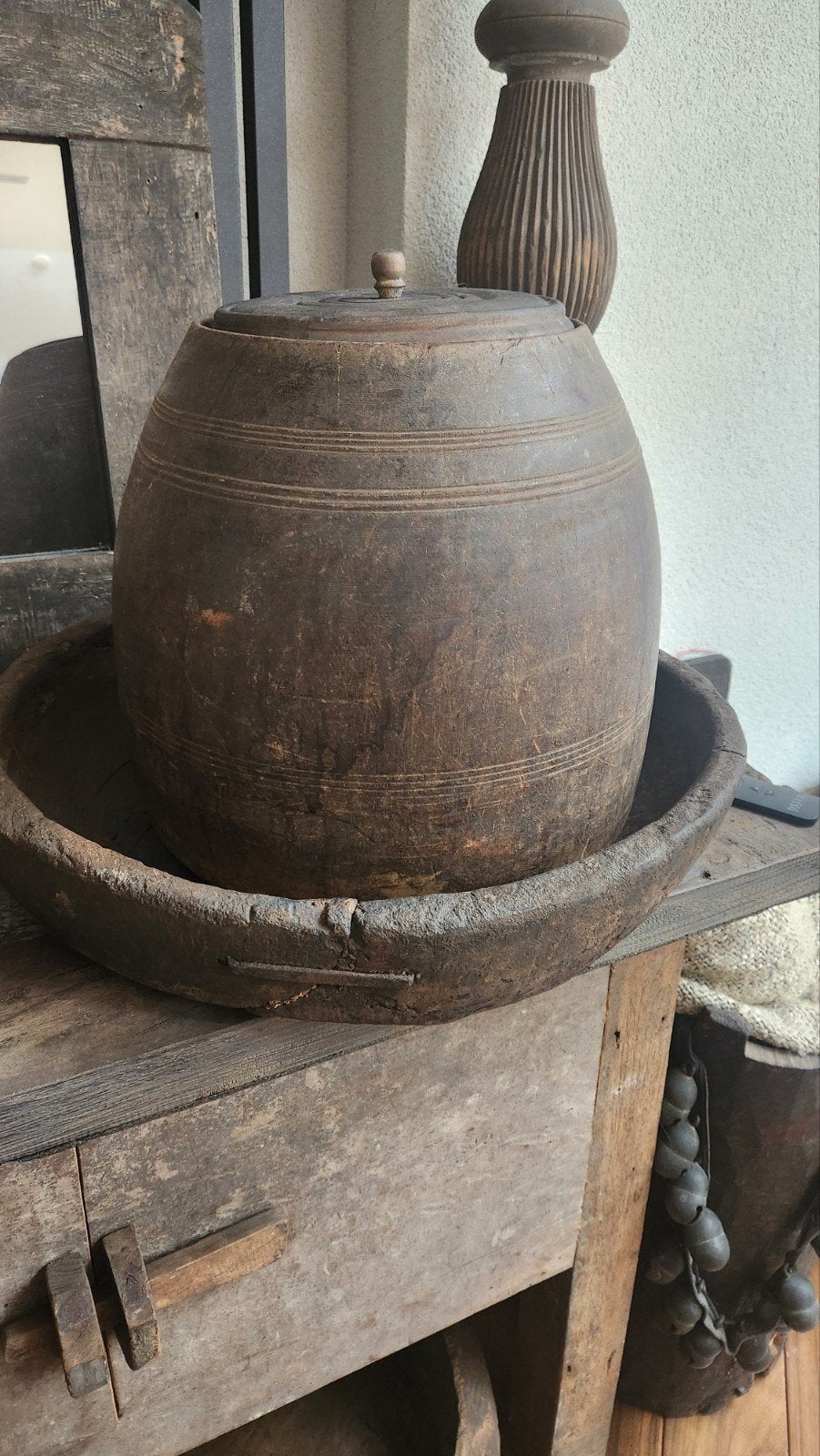XL  oude gemberpot met deksel, Huis en Inrichting, Woonaccessoires | Dienbladen, Ophalen of Verzenden, Zo goed als nieuw, Rond