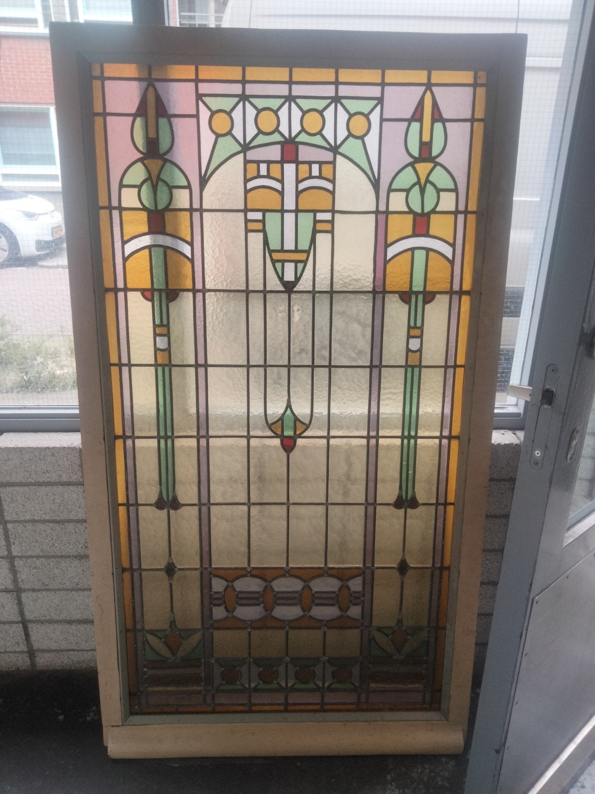 Glas in lood raam met kozijn, Ophalen, Gevelraam of Ruit, Glas in lood, 80 tot 120 cm