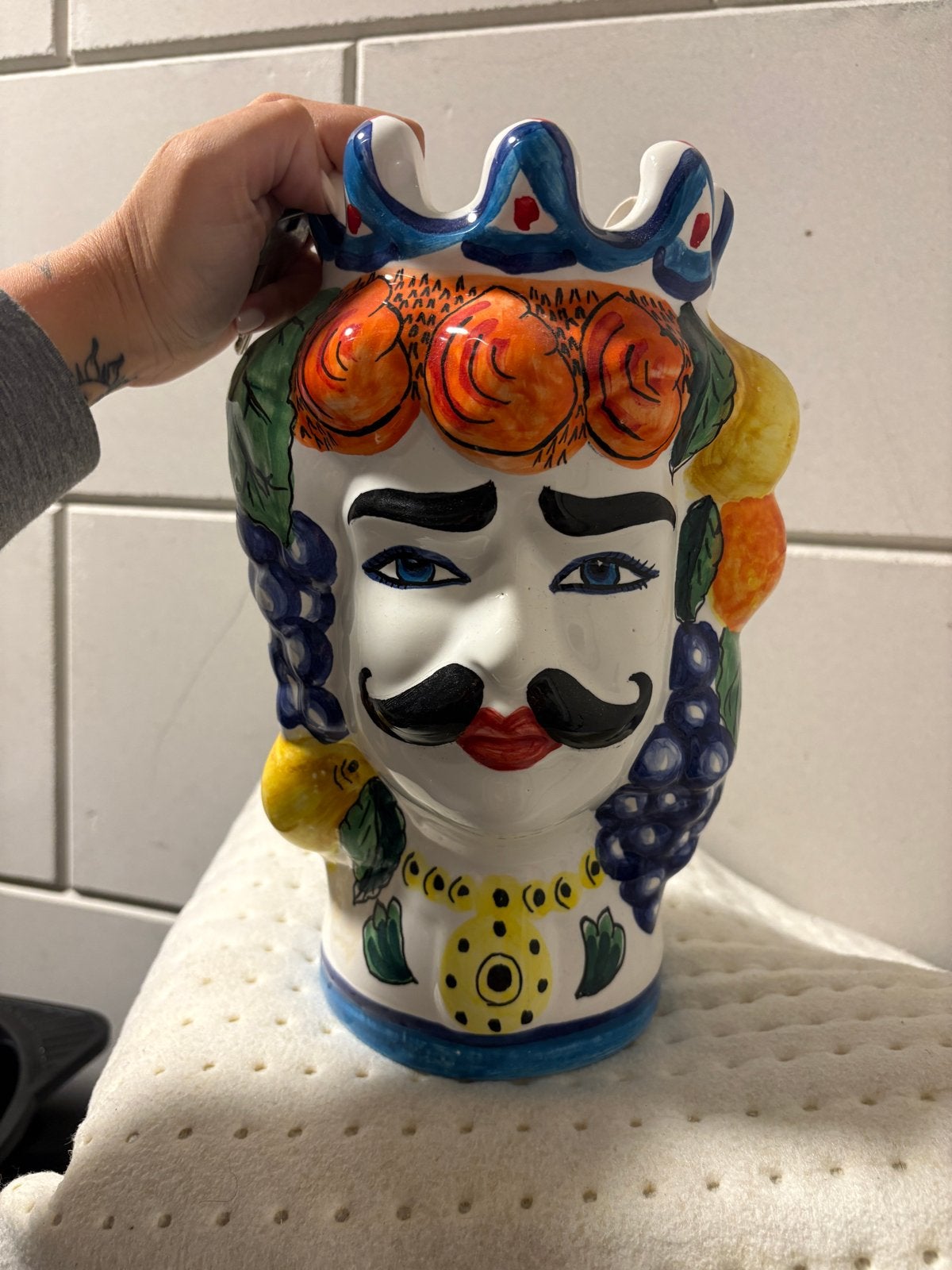 Decoratieve Siciliaanse Moor Head Vaas - Handgeschilderd, Ophalen of Verzenden