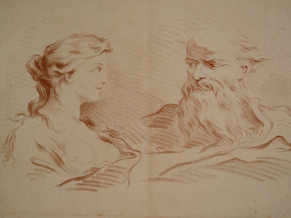 Ets jonge vrouw oudere man Charles Nicolas Varin 1745-1805, Portret, Origineel, 1700 - 1799, Verzenden