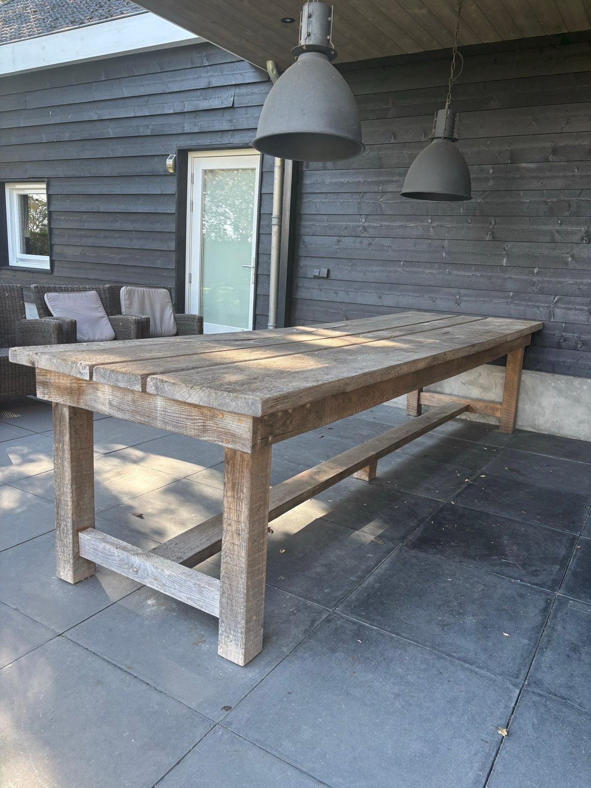 ROBUUSTE EIKEN HOUTEN TUINTAFEL(350cm)- Perfect voor buiten!, Ophalen, Gebruikt, Rechthoekig, Hout