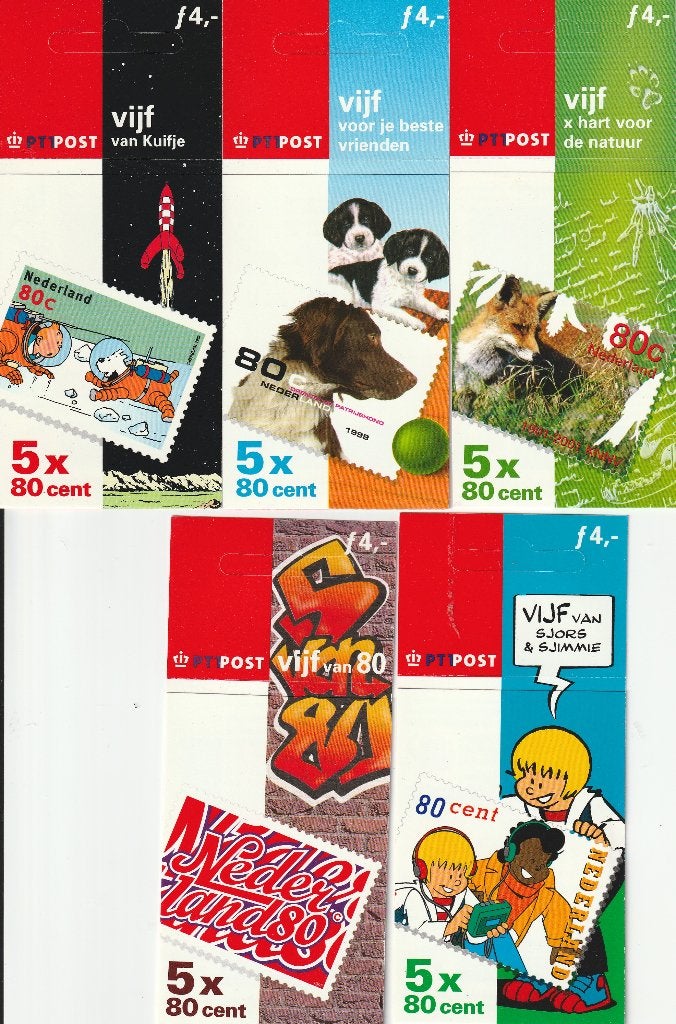 5 verschillende postzegelboekjes, Ophalen of Verzenden, Na 1940, Postfris