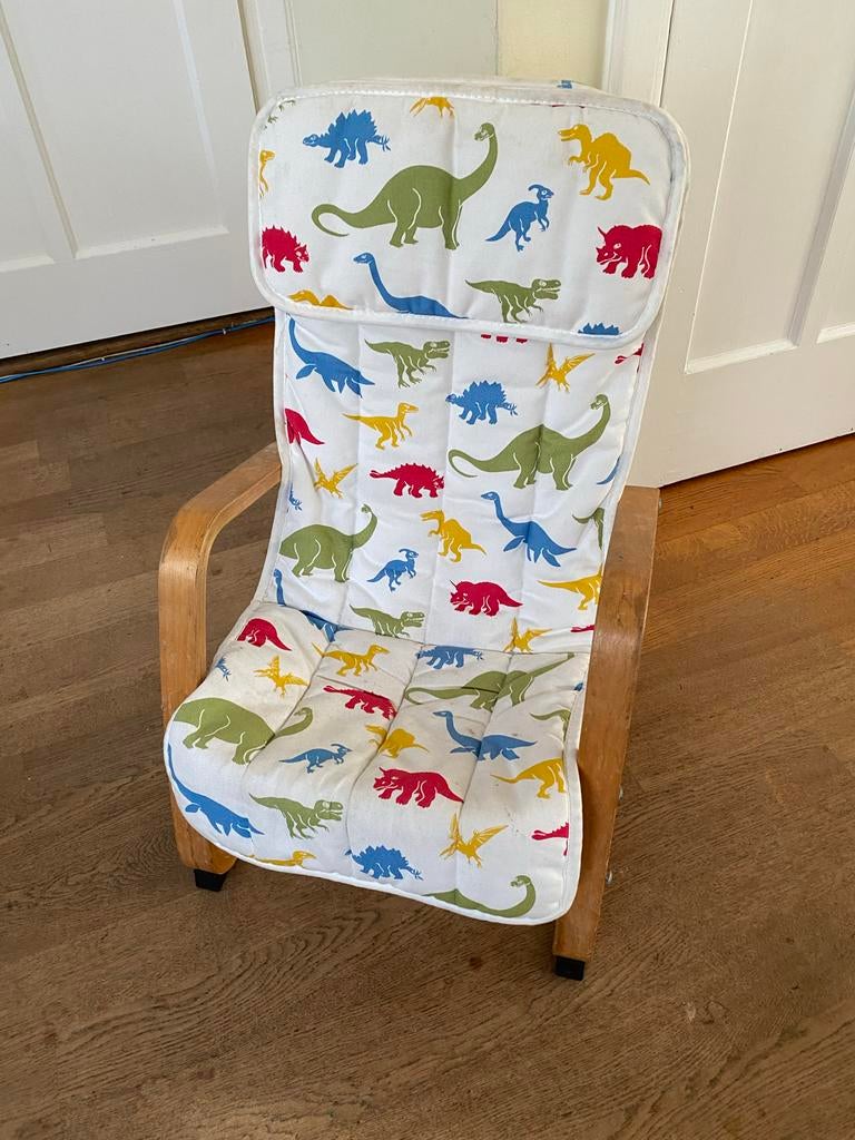 IKEA Poang kinderstoel met dinosaurus kussen, Ophalen, Gebruikt, Overige typen