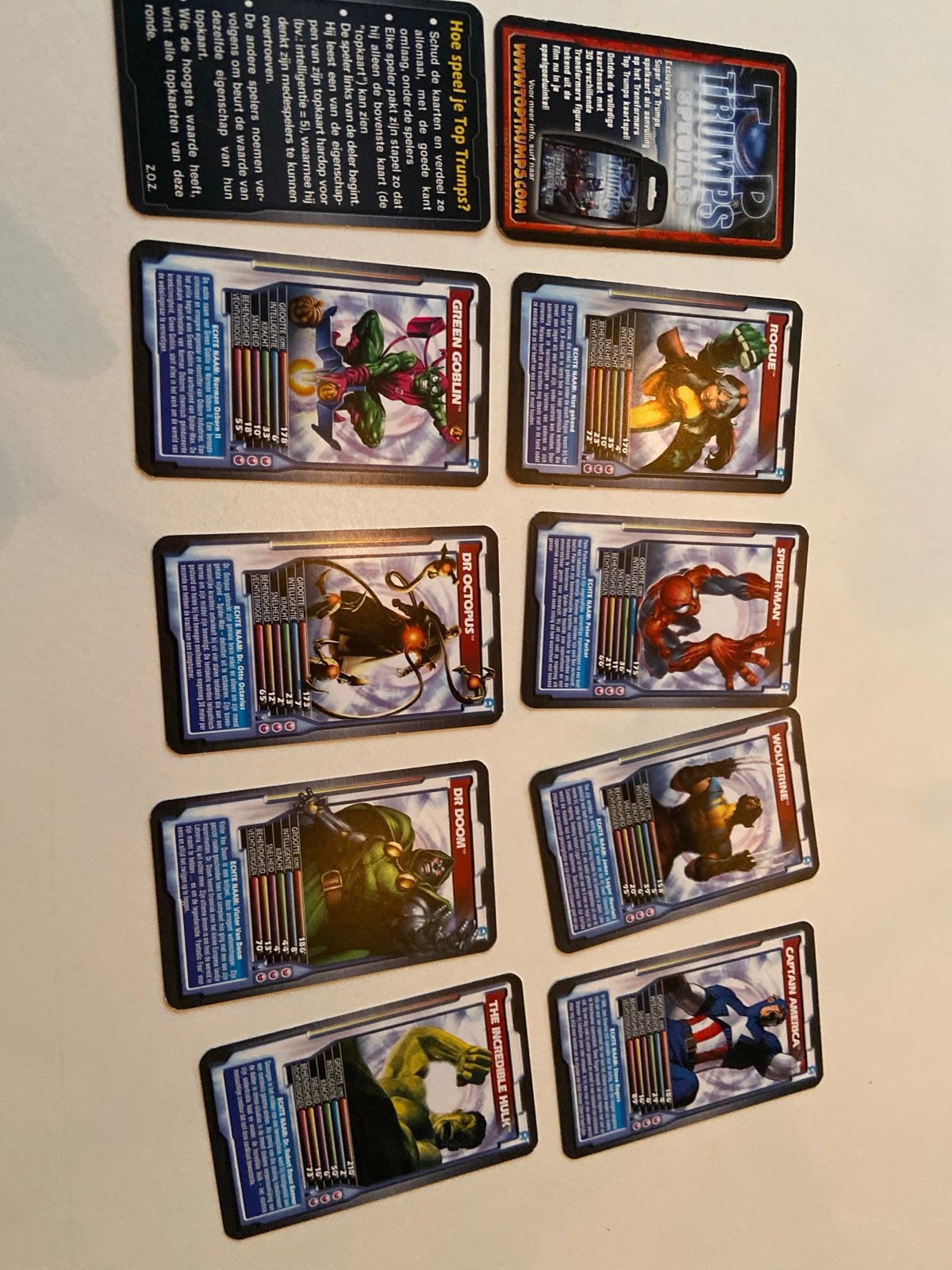 Top Trumps Marvel Superhelden Kaarten - Set van 8, Ophalen of Verzenden, Gebruikt, Meerdere kaarten