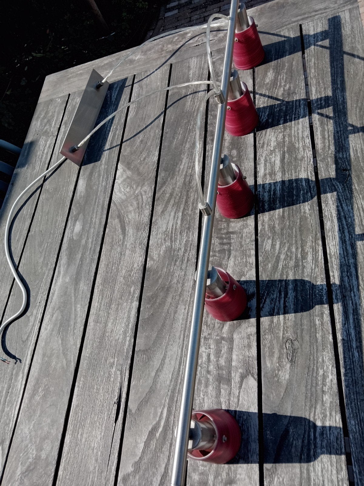 plafondlamp met vijf glazen kapjes, Ophalen, Hanglamp, Inclusief lichtbron, Metaal