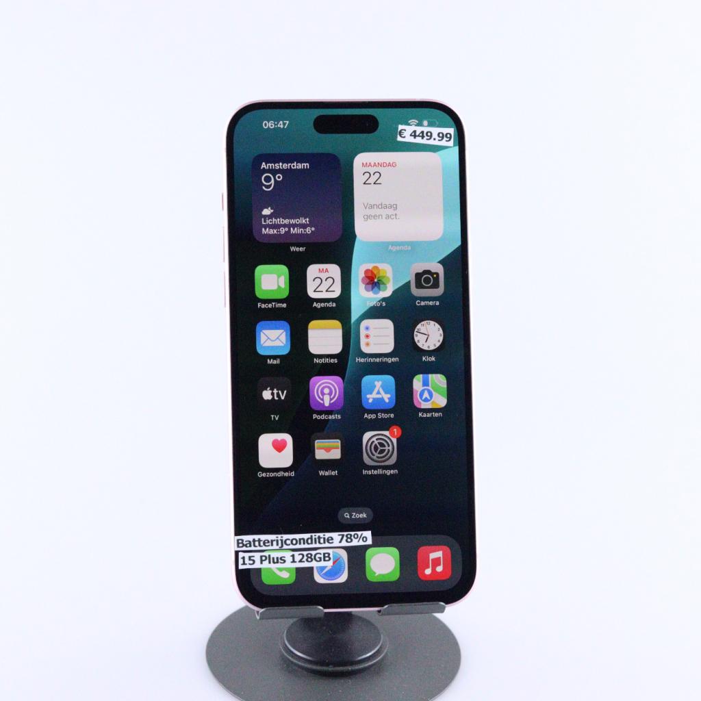 iPhone 15 Plus 128GB Roze | In nette staat Batt 78%, Telecommunicatie, Mobiele telefoons | Apple iPhone, Zo goed als nieuw