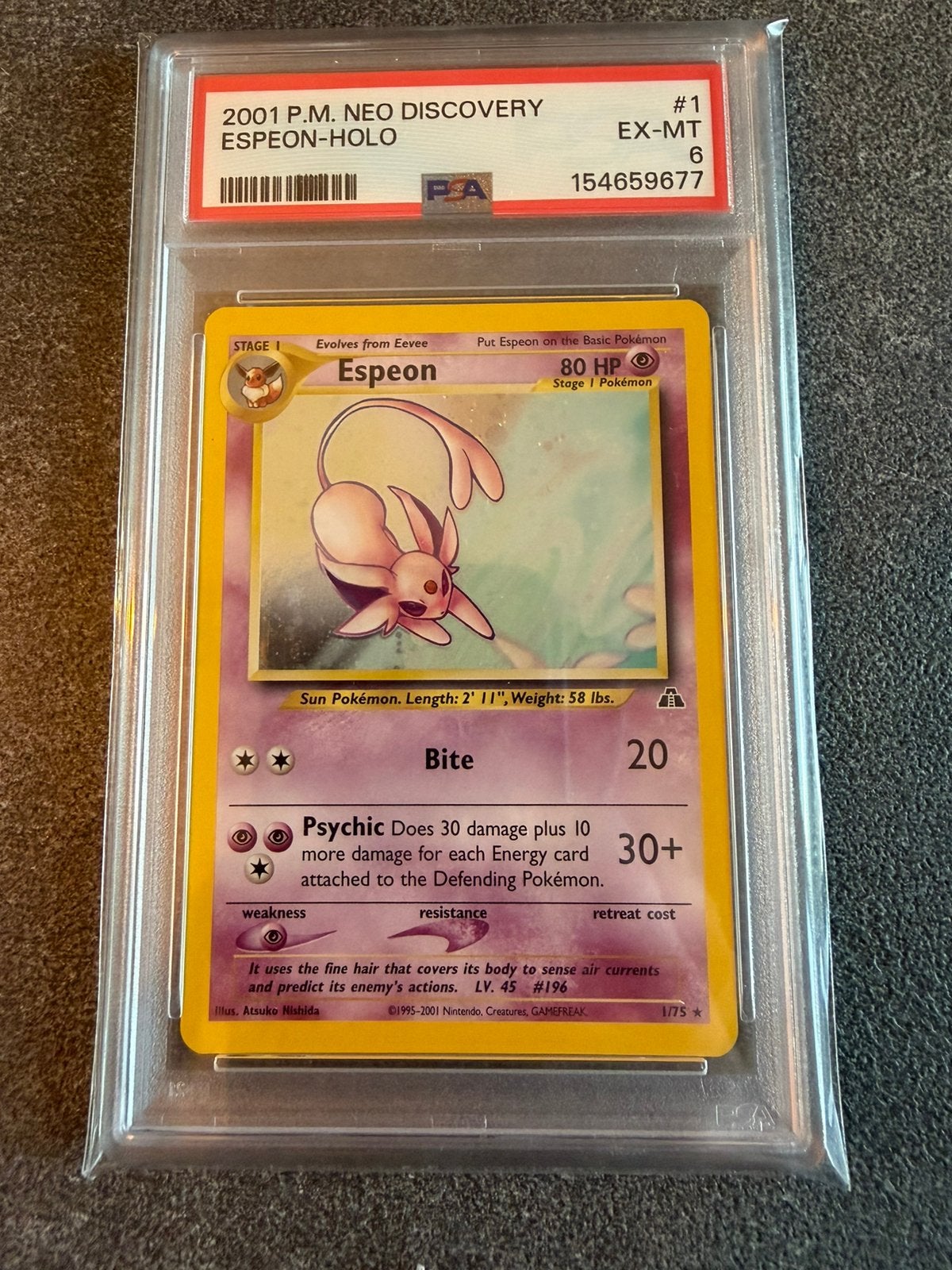 Espeon holo 01 Pokémon Neo Discovery Graded PSA 6, Ophalen of Verzenden, Zo goed als nieuw