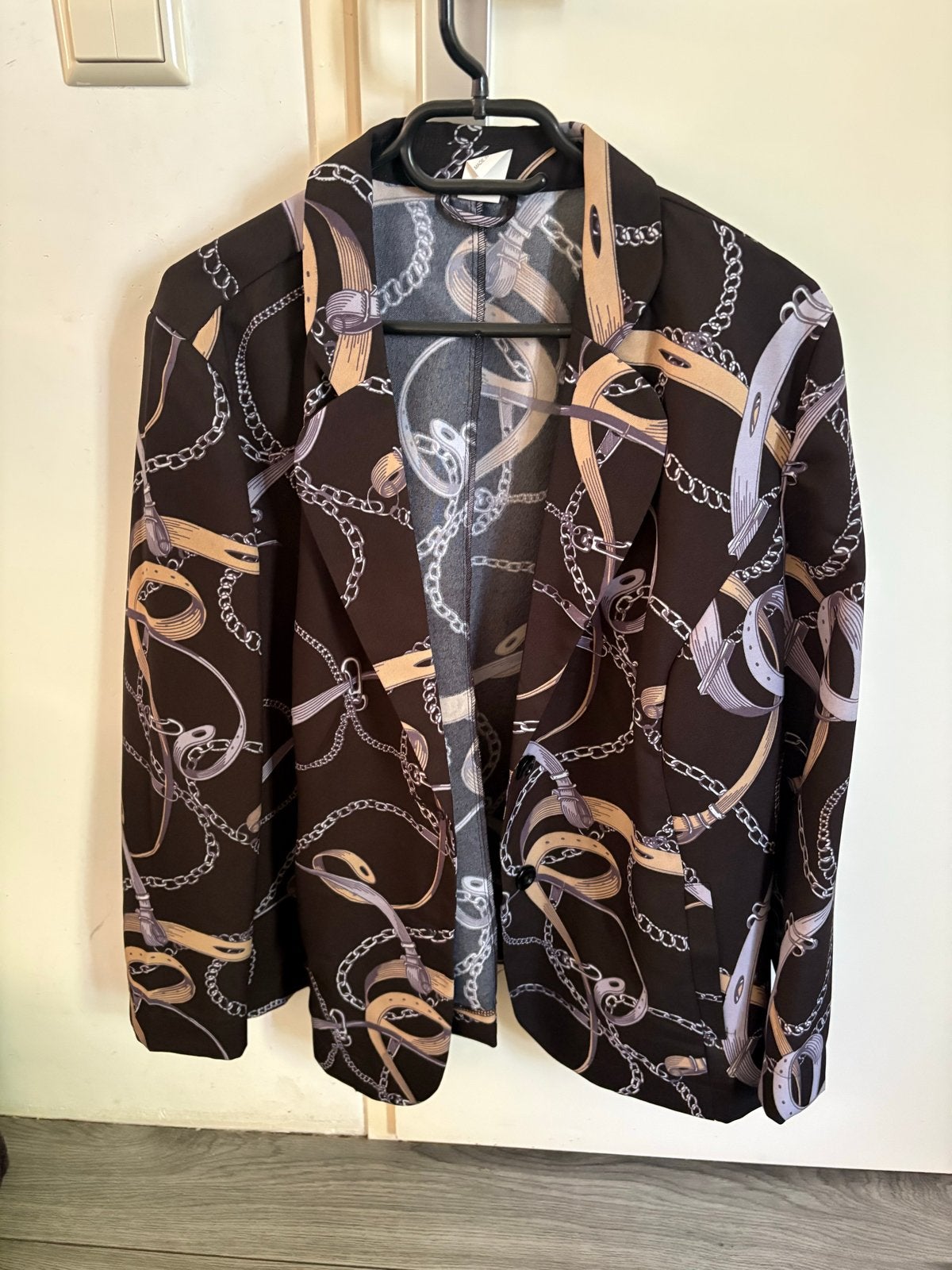Stijlvolle blazer met ketting- en riemprint, Zwart, Maat 46/48 (XL) of groter, Ophalen of Verzenden, Zo goed als nieuw