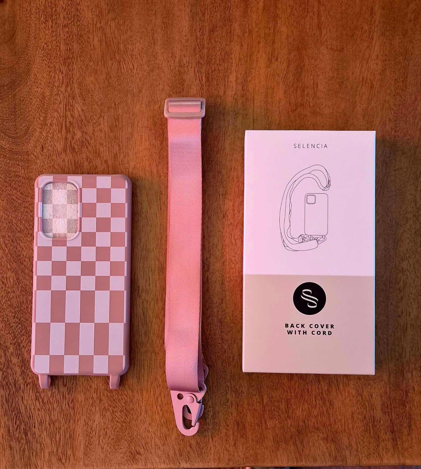 Selencia hoesje Samsung A53 met koord - Roze geblokt, Ophalen, Nieuw, Hoesje of Tasje