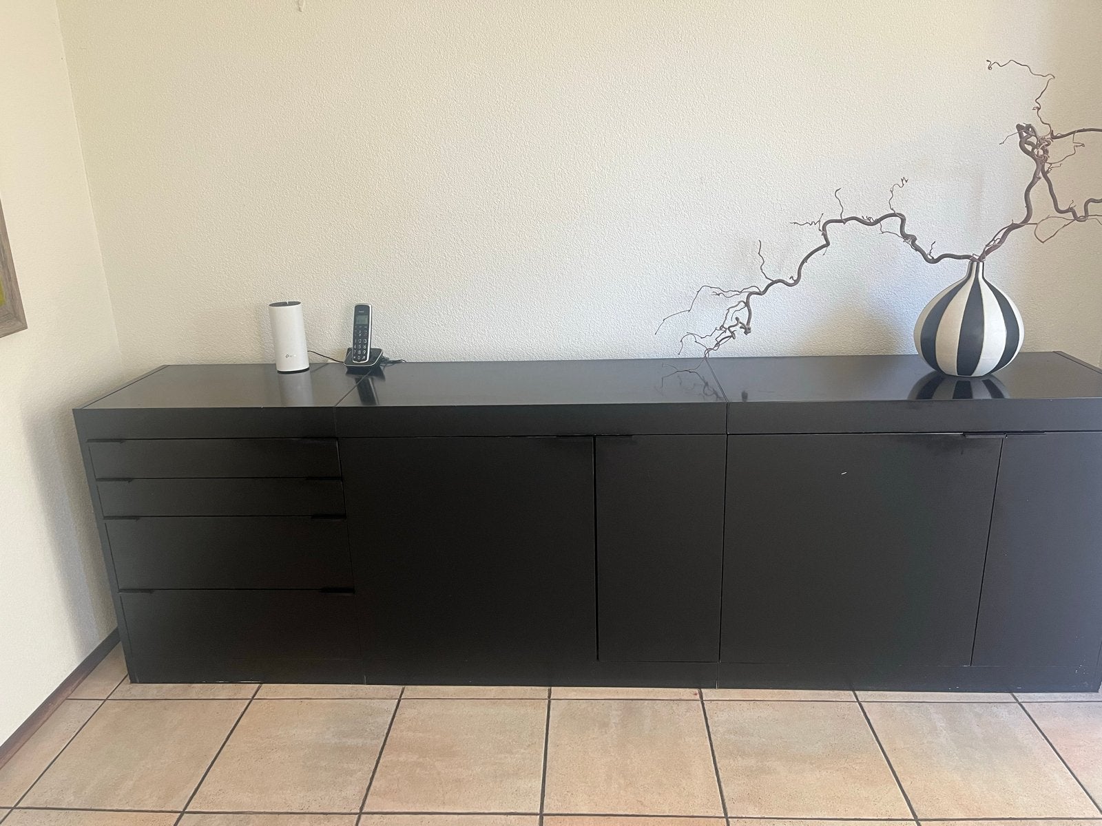 Pastoe L-serie dressoir - 3 delen, zwart, Ophalen, Gebruikt, 200 cm of meer, Met lade(s)