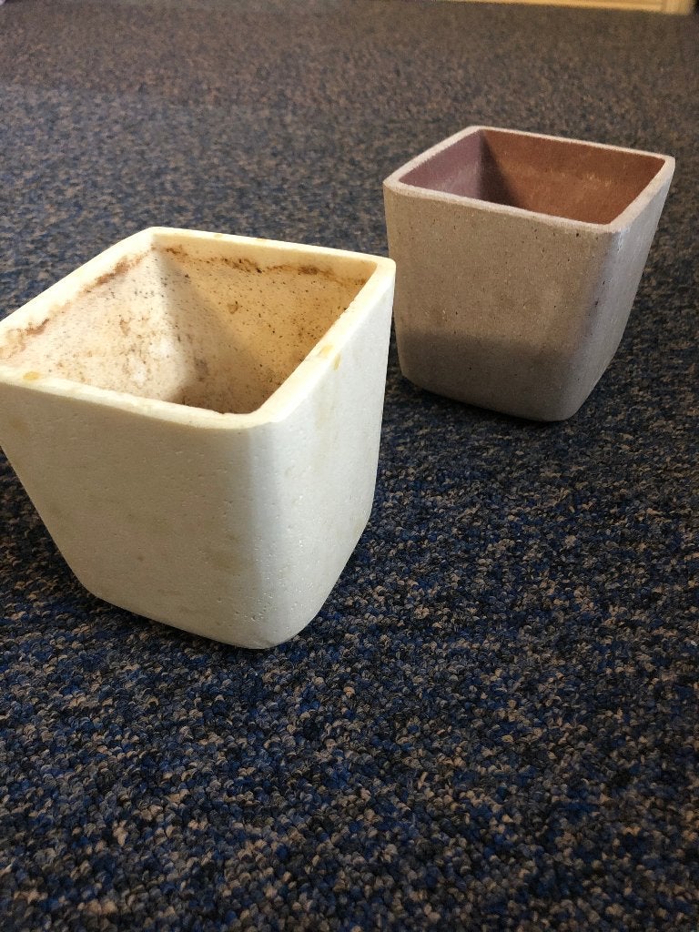 leuke kleine bloempotjes creme en bruin/taupe, Tuin en Terras, Bloempotten, Overige materialen, Gebruikt, Vierkant, Ophalen of Verzenden