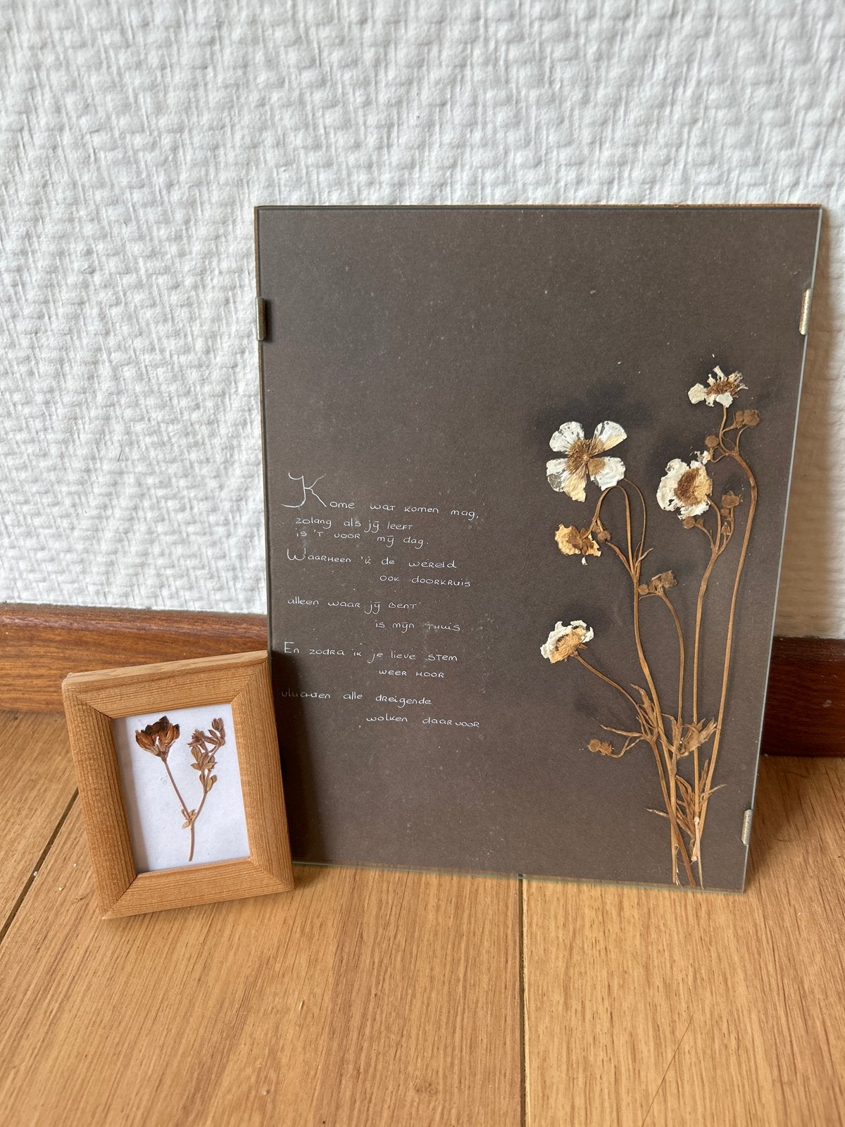 Ingelijste gedroogde bloemen met gedicht, Minder dan 50 cm, Gebruikt, Overige typen, Ophalen of Verzenden