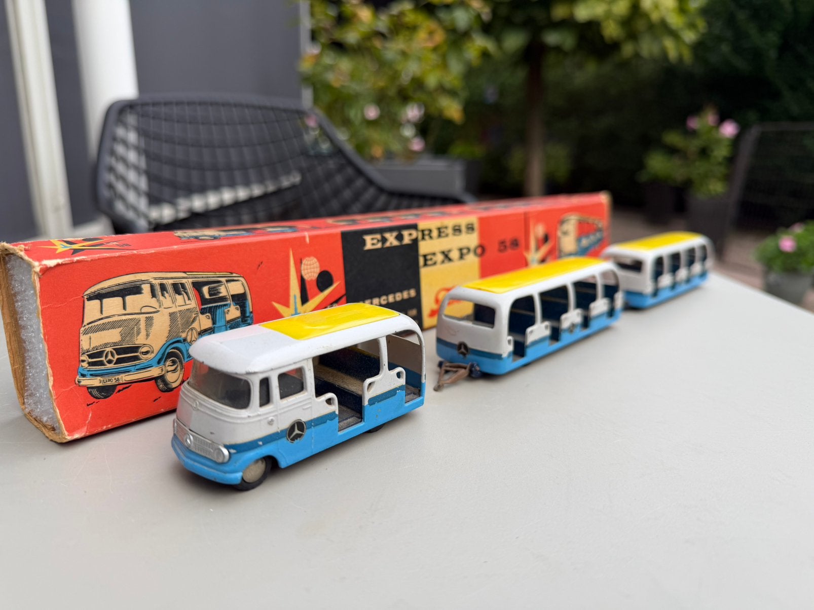Tekno Denemarken Mercedes express expo 1958 zeer zeldzaam, Hobby en Vrije tijd, Ophalen of Verzenden, Gebruikt, Bus of Vrachtwagen
