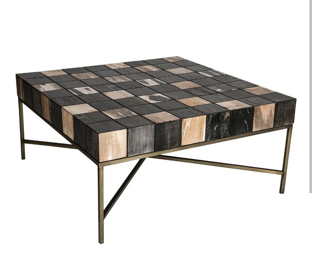 PTMD salontafel versteend hout 80×80 cm – nieuwstaat, Huis en Inrichting, 50 tot 100 cm, Modern, Industrieel, Eclectisch, Vierkant
