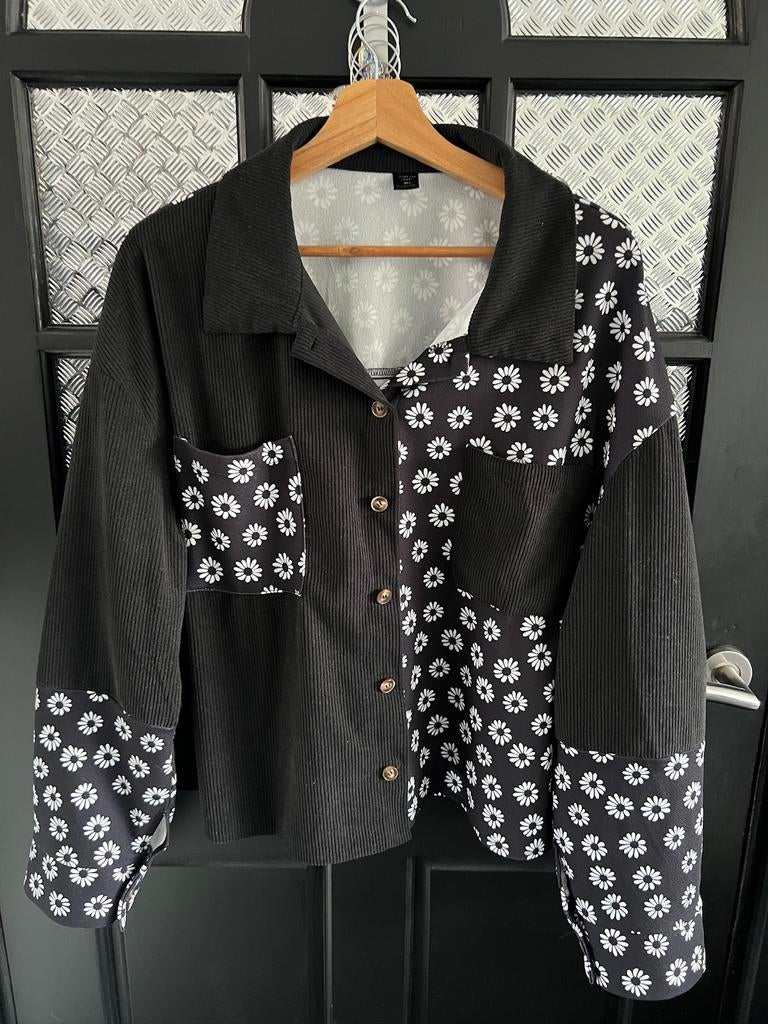 Zwart rib jasje met bloemetjes 3xl, Kleding | Dames, Ophalen of Verzenden, Zo goed als nieuw, Zwart, Jasje of Colbert
