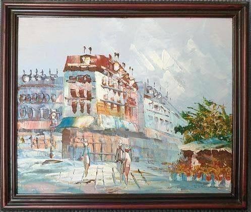 Origineel schilderij aan paneel - Muurhangende kunst, Ophalen of Verzenden, Vintage, Stads- / dorpsgezicht, Paneel