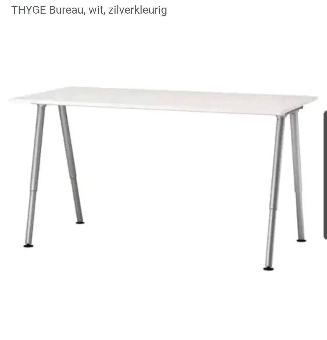 IKEA THYGE Bureau wit, verstelbaar, zilverkleurig onderstel, Ophalen, Gebruikt, Metaal, IKEA