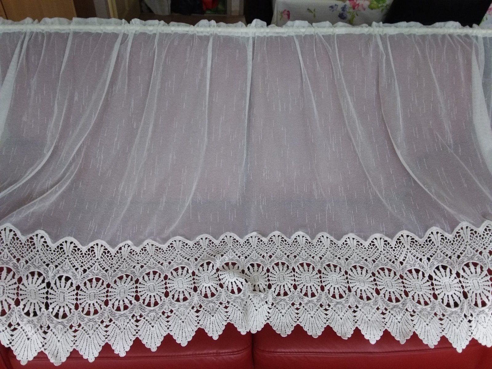 2 Mooie witte vitrage stroken van 102 cm hoog, Vitrage, Wit, Ophalen of Verzenden, 102 cm