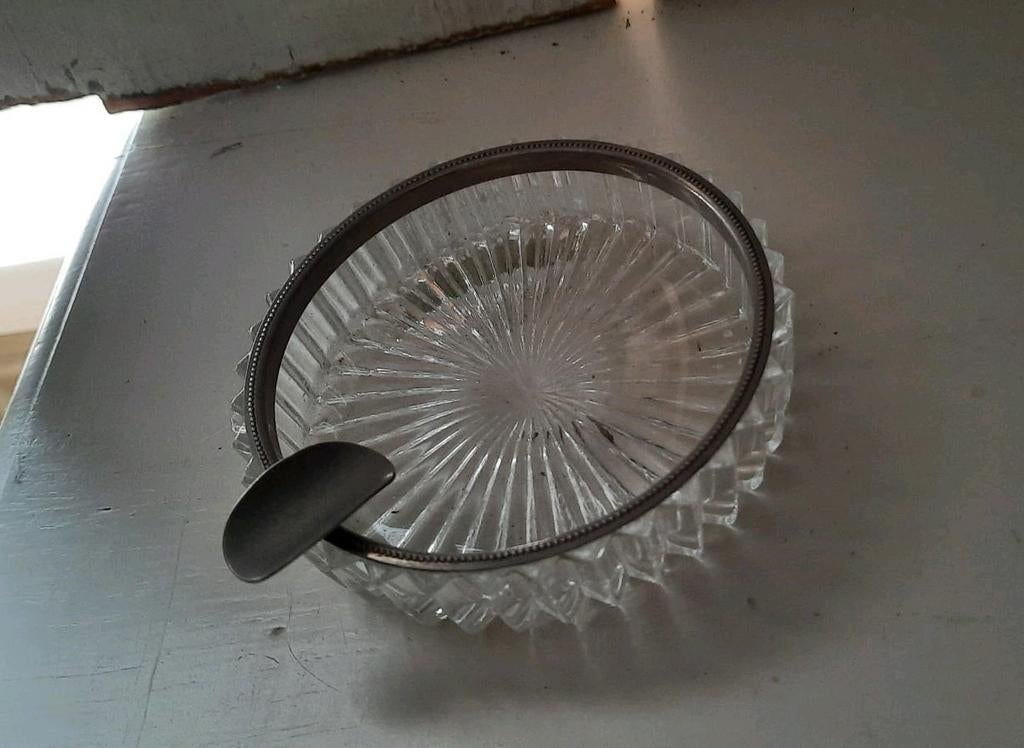Vintage kristallen verzilverde asbak., Tuin en Terras, Ophalen of Verzenden