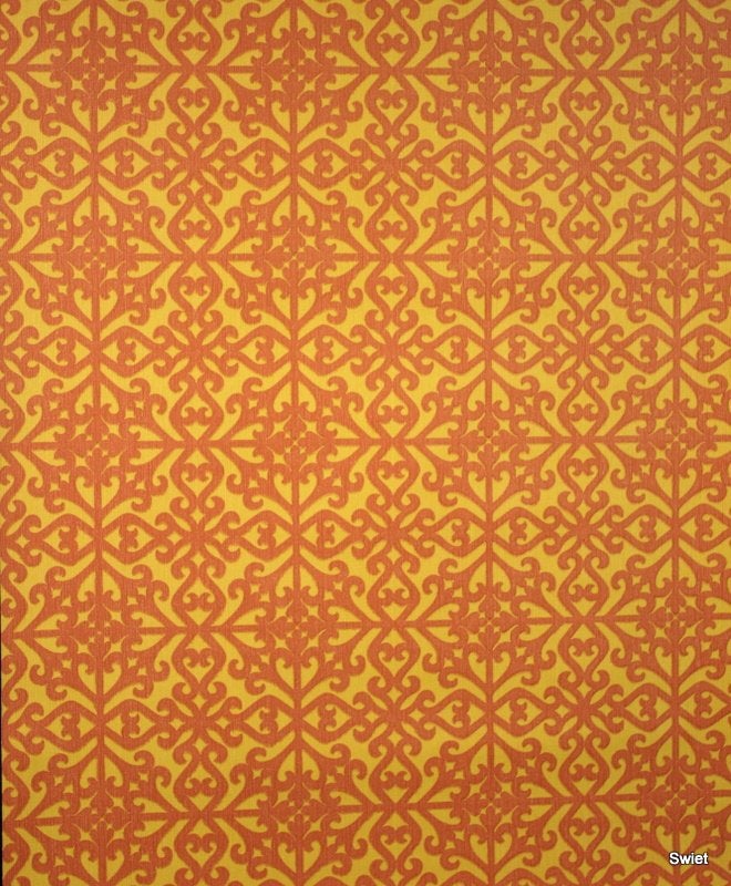 9831 warm vinyl behang met grafisch dessin uit de 70s swiet, Ophalen of Verzenden