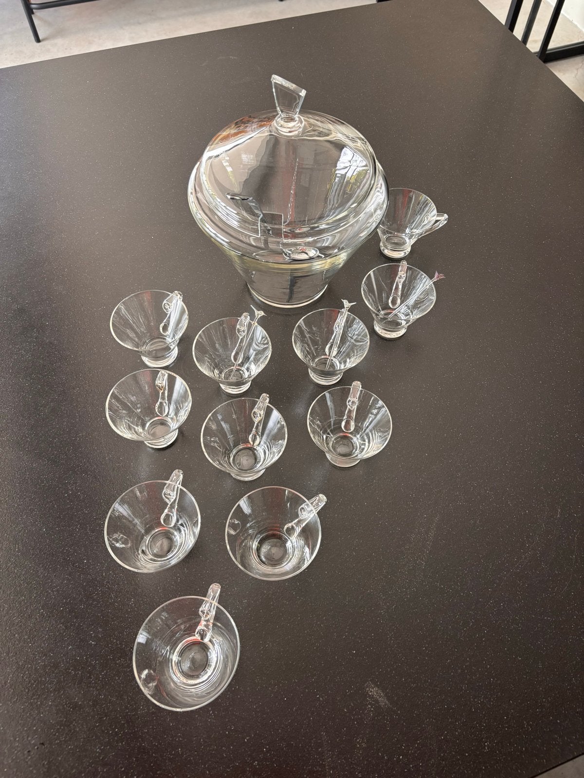 Vintage Glazen Punchset met Roerstaafjes en Lepel, Ophalen of Verzenden