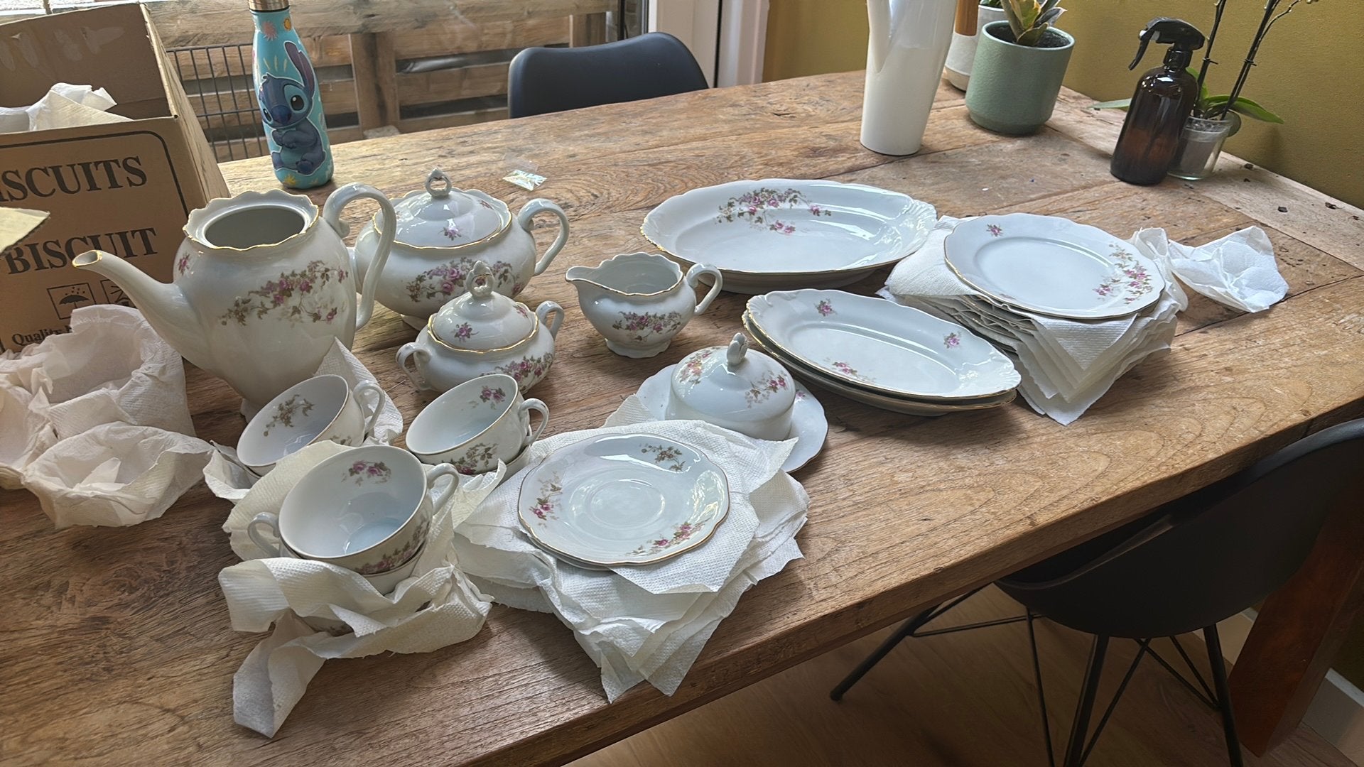 Vintage MZ Czechoslovakia servies bloemen en goudrand, Ophalen