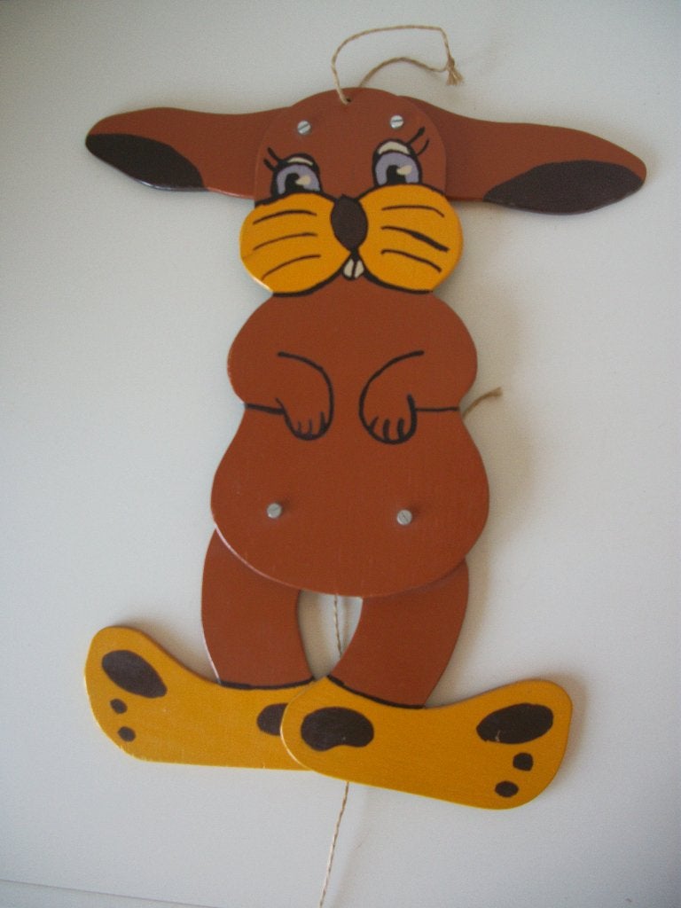 Vintage Konijn - Trekpop Konijn - Bruin Geel - 45 cm - zgan, Kinderen en Baby's, Ophalen of Verzenden, Zo goed als nieuw, Wanddecoratie