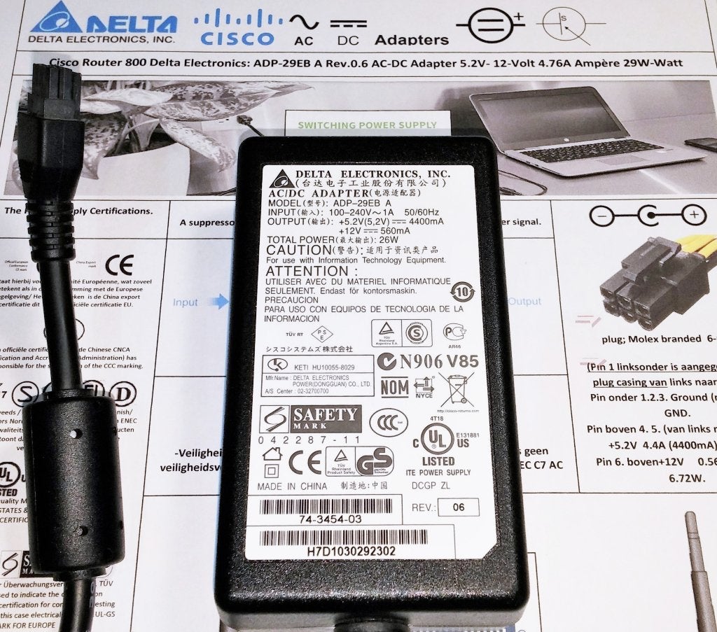 Delta ADP-29EB A Cisco 74-3454-03 12V Adapter Router 800, Computers en Software, Pc- en Netwerkkabels, Ophalen of Verzenden, Zo goed als nieuw