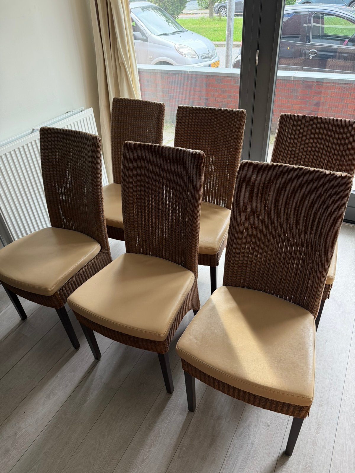 Lloyd Loom 6 Eetkamerstoelen, Ophalen, Bruin, Klassiek, Zo goed als nieuw