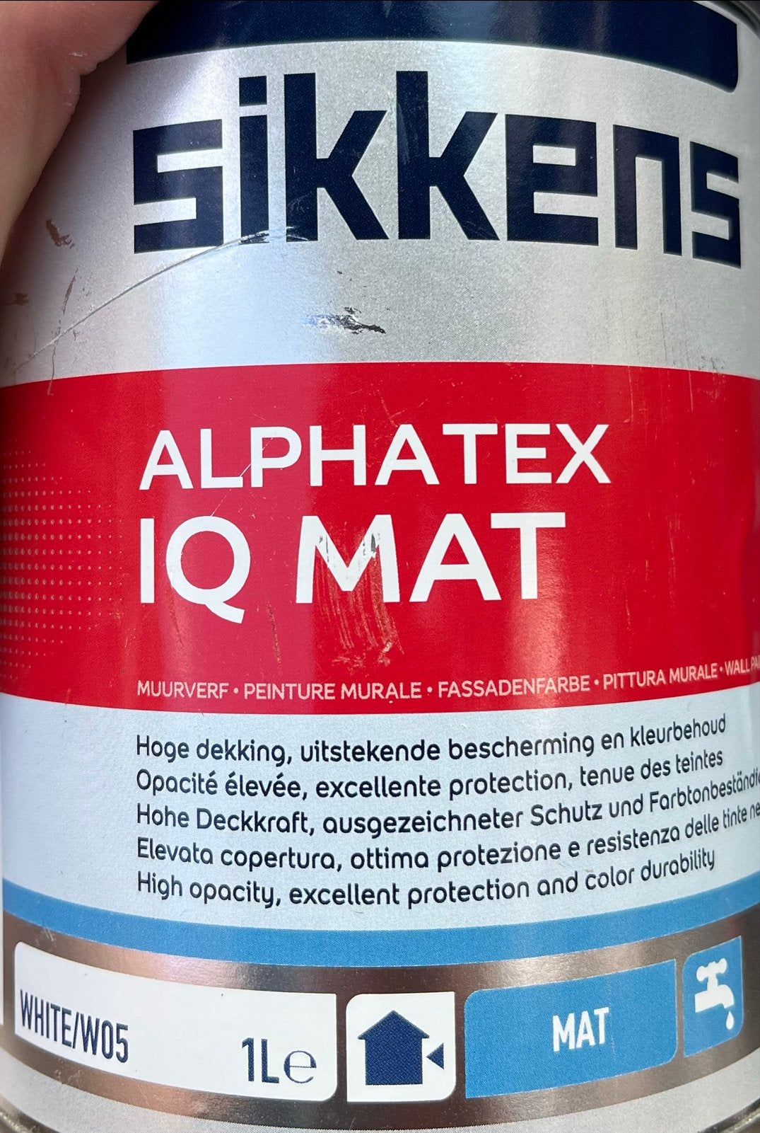 Sikkens Alphatex IQ Mat Muurverf - Verkeerswit 1L, Ophalen, Wit, Nieuw, Verf