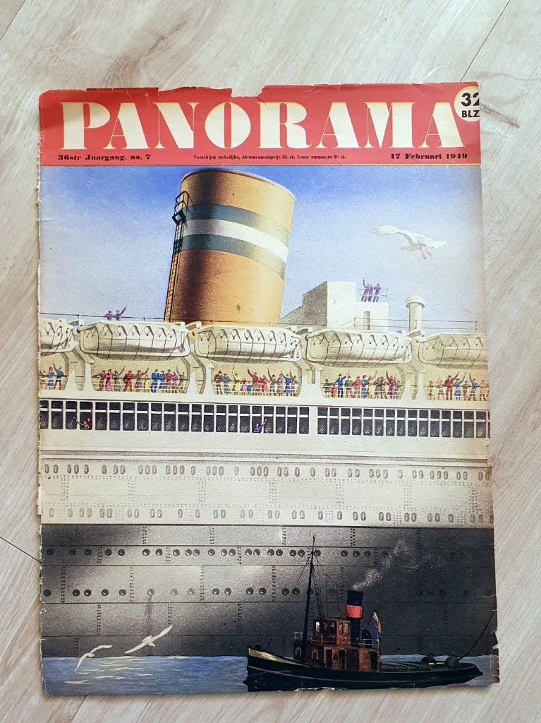 SS Nieuw Amsterdam voorblad Panorama, Ophalen of Verzenden, A1 t/m A3, Overige onderwerpen, Rechthoekig Staand