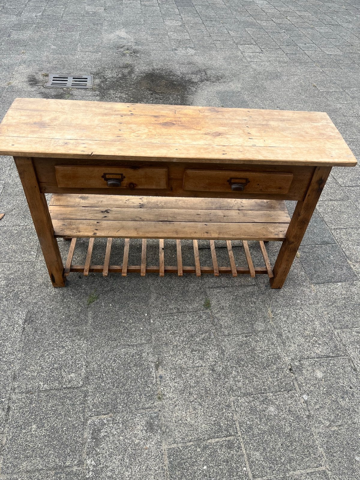 Vintage houten kastje met lades en legplank, Ophalen of Verzenden