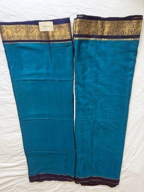 Te Koop:Twee Indiase zijde Sari's / Two silk Indian sarees, Kleding | Dames, Ophalen of Verzenden, Zo goed als nieuw, Blauw, Overige typen