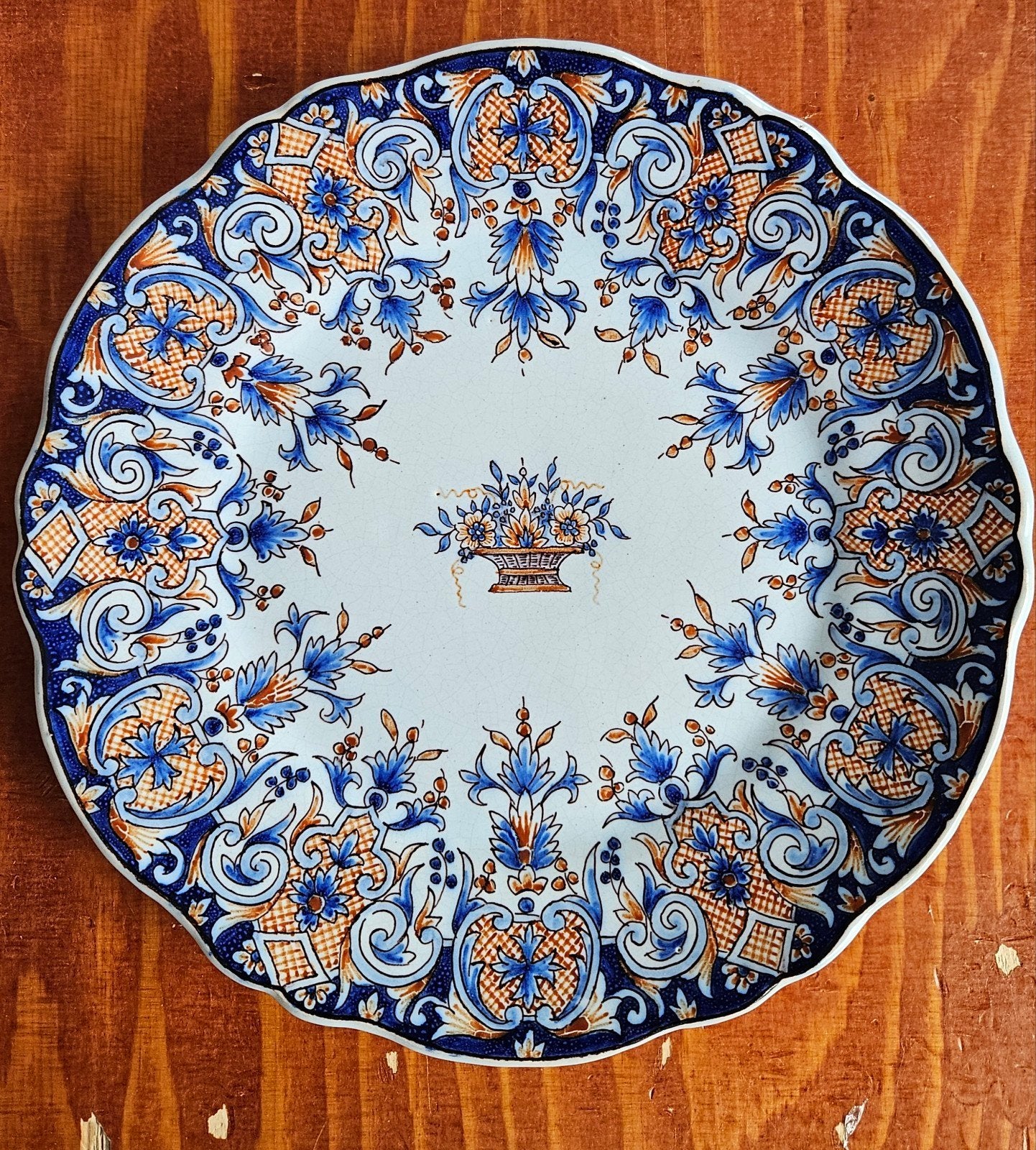 Antiek Frans decoratief bord, handgeschilderd, Ophalen of Verzenden
