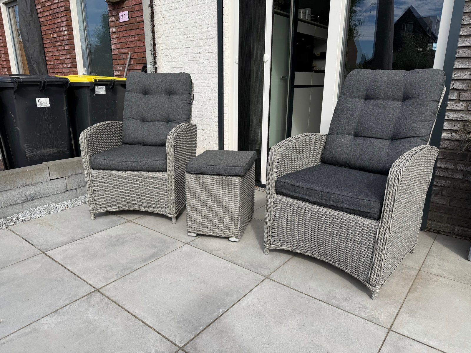Mondial Living Tuinset met verstelbare rugleuningen en poef, Zo goed als nieuw, Wicker, Stoel, Tuinset
