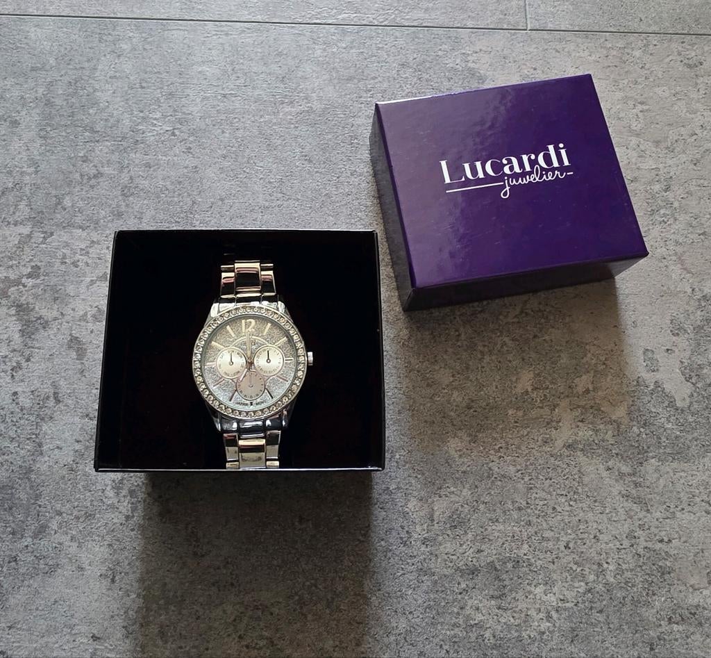 Regal R2934 dames horloge met strass steentjes zilverkleurig, Overige merken, Staal, Ophalen of Verzenden, Zo goed als nieuw