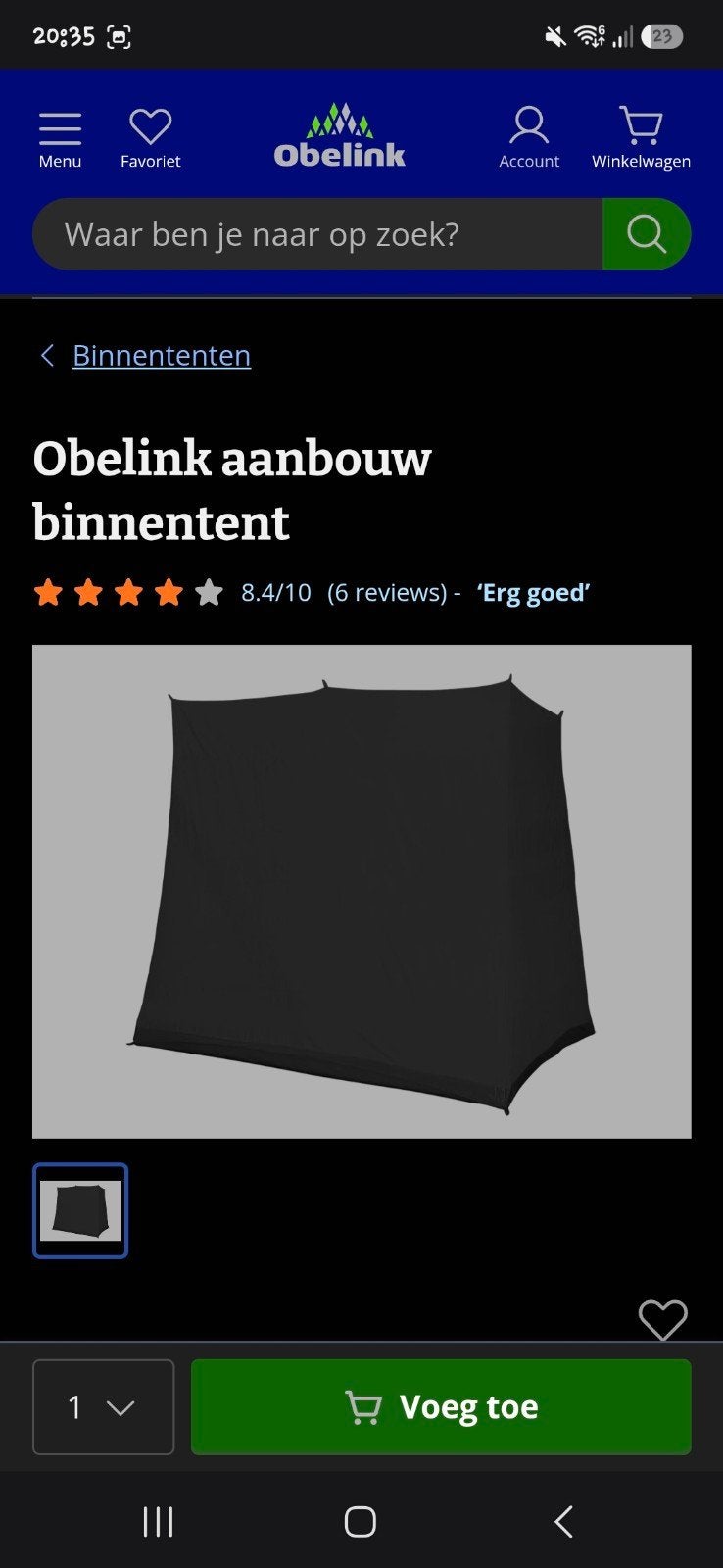 Obelink Aanbouw Binnentent Zwart., Caravans en Kamperen, Ophalen