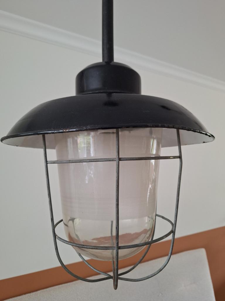 Set van 2 Oude Industriële Kooilampen, Ophalen, Gebruikt, Industrieel, Vintage, Fabriekslamp, 50 tot 75 cm