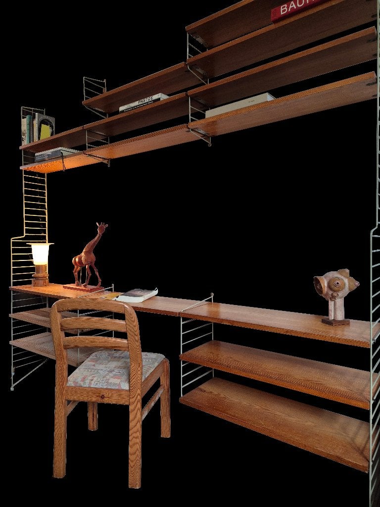 Fantastische vintage Nisse string modulair wandsysteem, Ophalen, Met plank(en), Grenenhout, Minder dan 150 cm