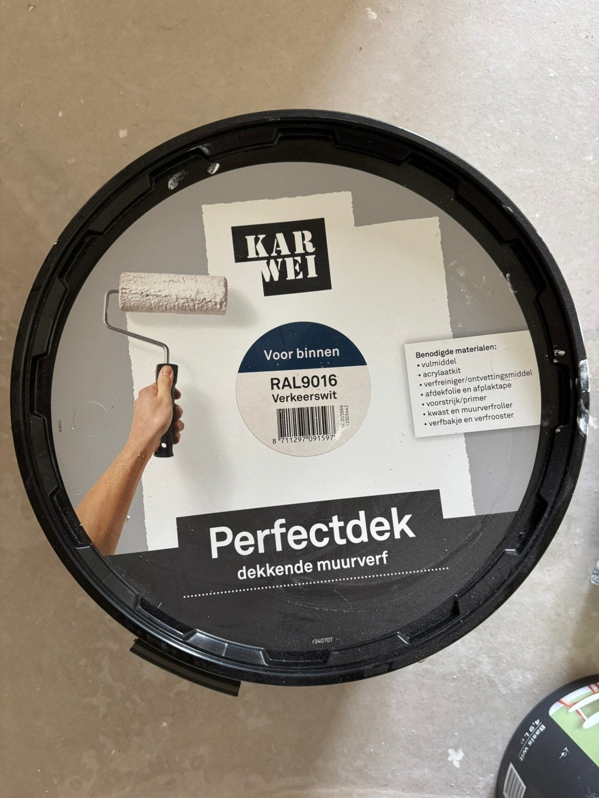 Muur/plafond verf karwei perfectdek ral 9016, Doe-het-zelf en Verbouw, Ophalen, Zo goed als nieuw, Wit