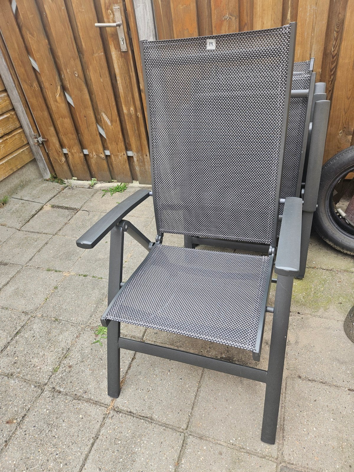 4x P&R Design verstelbare tuinstoelen kleur grijs met hoezen, Tuin en Terras, Tuinstoelen, Ophalen