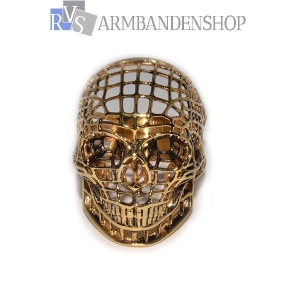 Rvs " Gouden " Skull ring bikers doodskop doodshoofd kop, 20 of groter, Heer, Nieuw, Zilver