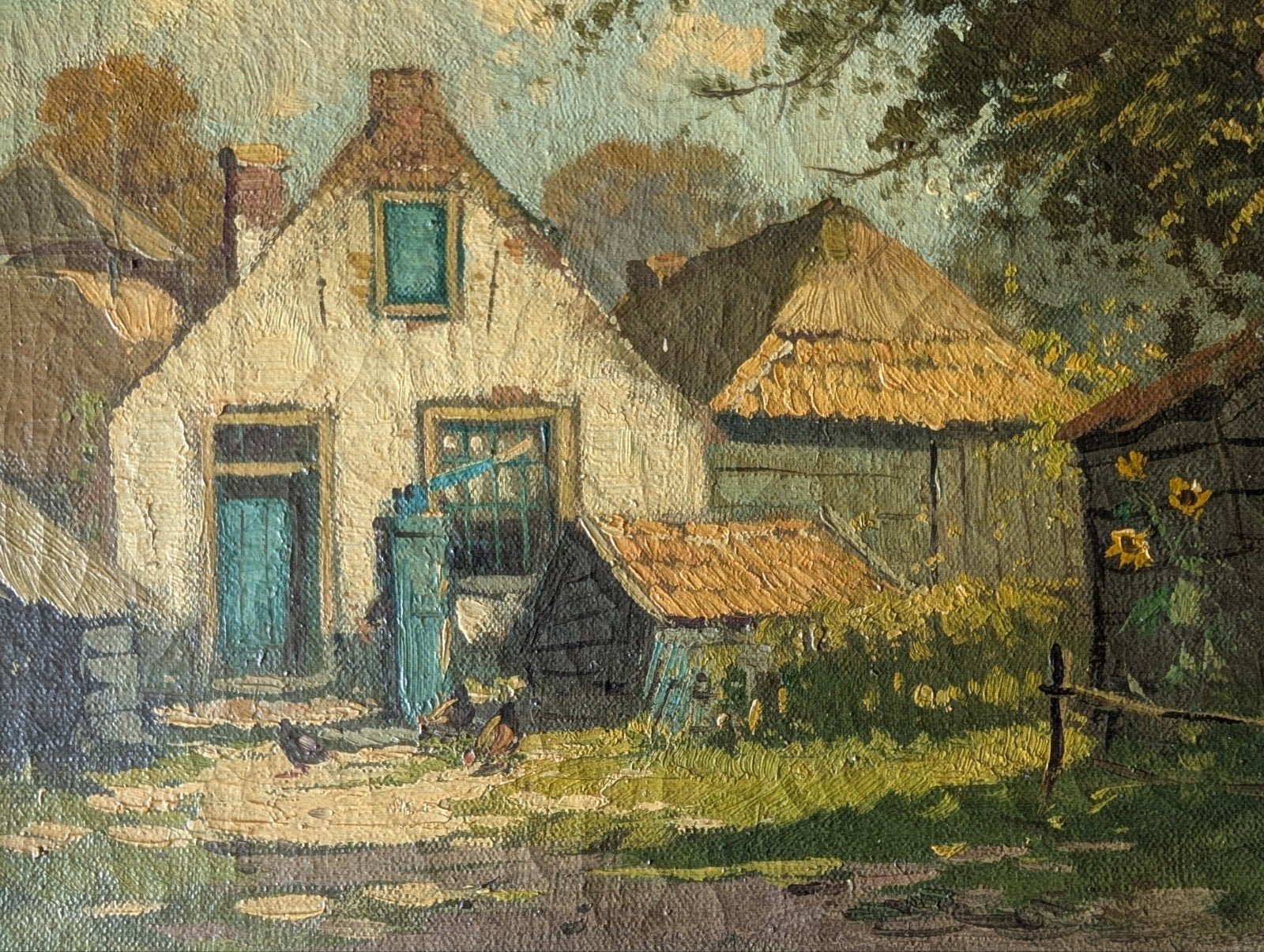Schilderij van V. Doornik (XX) - Landschap met boerderij, Antiek en Kunst, Ophalen of Verzenden