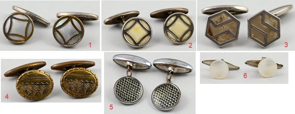 6 setjes vintage manchetknopen parelmoer, Niëllo, messing, Verzenden, Gebruikt, Overige materialen