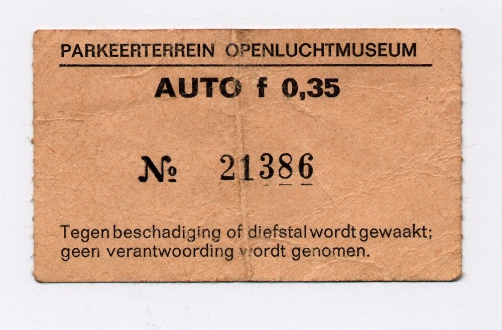 Oud parkeerkaartje Openluchtmuseum Arnhem - jaren '60, Ophalen of Verzenden, Gebruikt