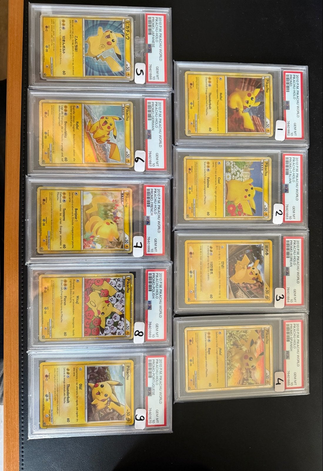 Pikachu World Collection 2010 SEQ PSA 10 GEM MT Set, Ophalen, Nieuw, Meerdere kaarten, Foil