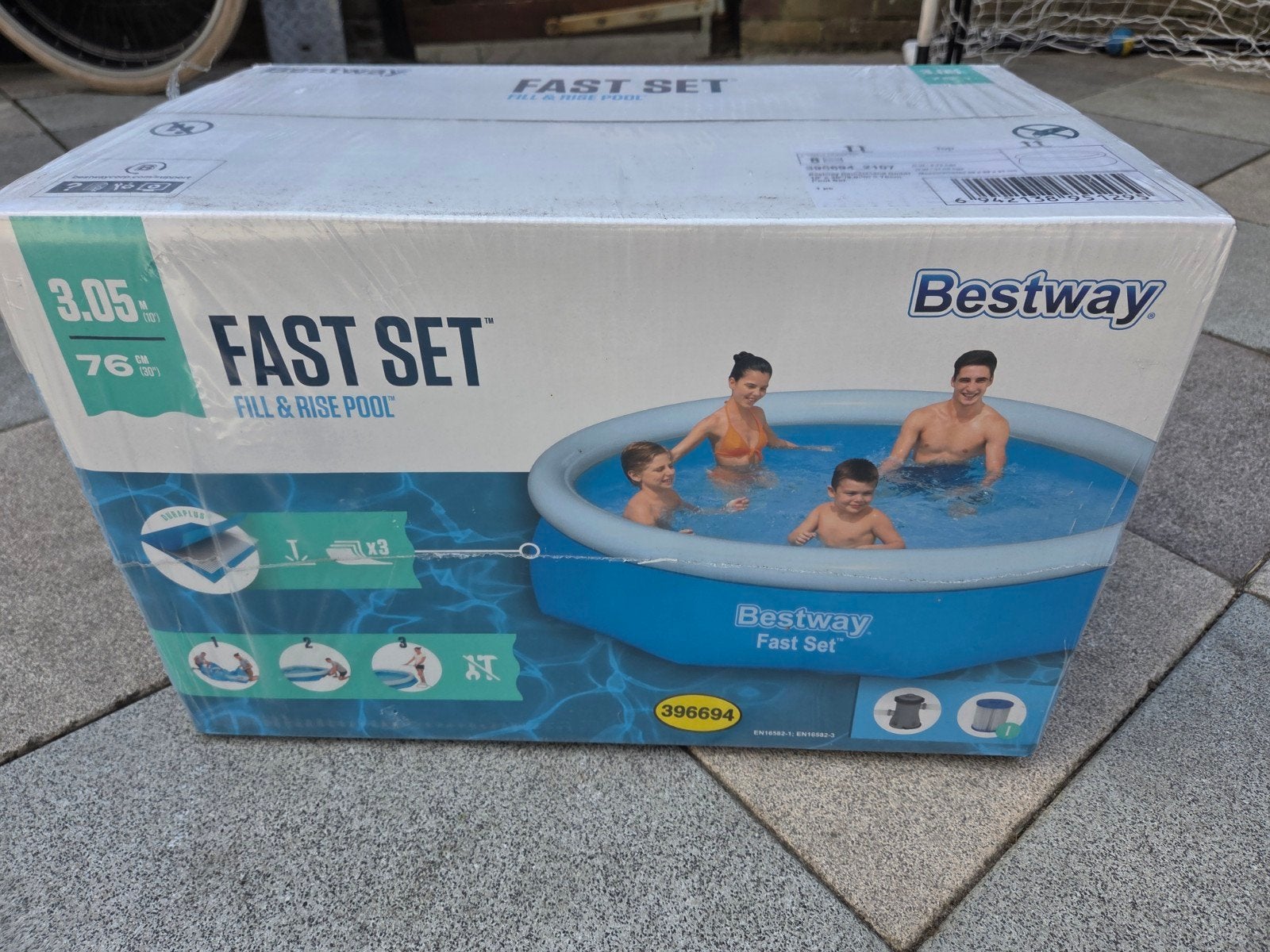 Bestway Fast Set Opblaaszwembad 3.05m x 76cm, Ophalen, Minder dan 80 cm, Opblaaszwembad, Rond