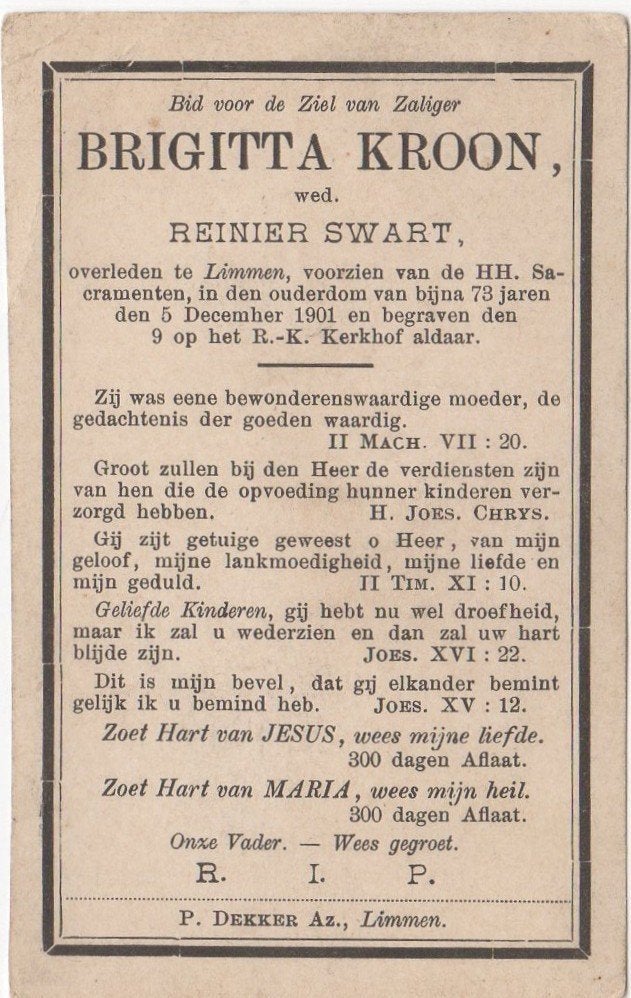 Brigitta Kroon 1828 Assendelft + 1901 Limmen, 72 jaar oud, Verzenden